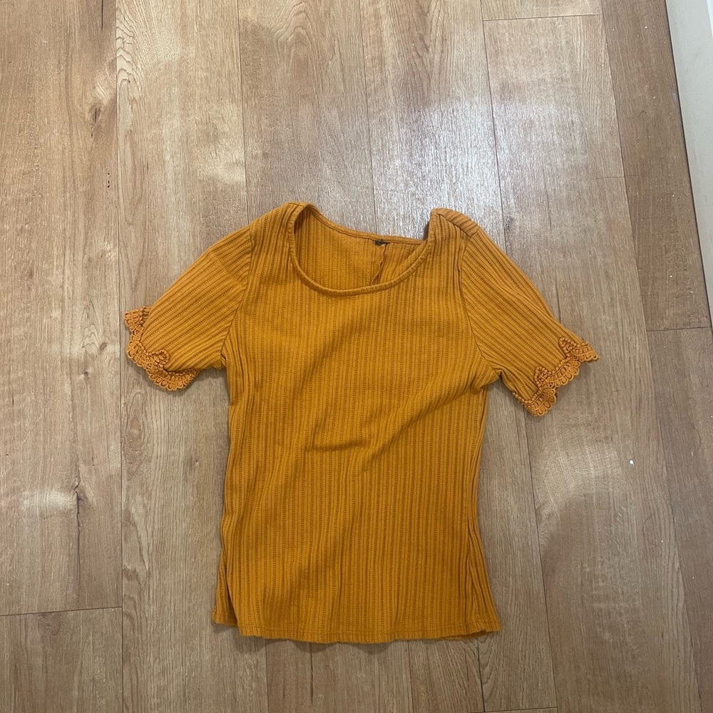 Women's Mustard Top with Lace Trim